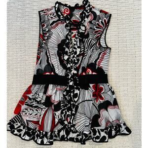 Dolce & Gabbana Red and Black Silk Cotton Sleeveless Zip Front Blouse US 8 IT 44